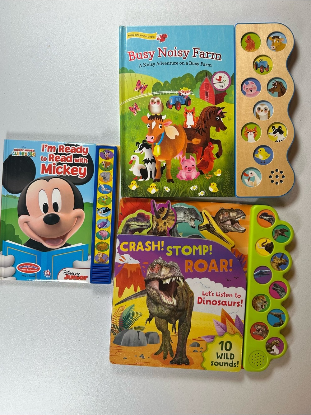 Childrens Interactive Sound Book Bundle Lot of 3 Disney Mickey, Dinosaurs, Farm